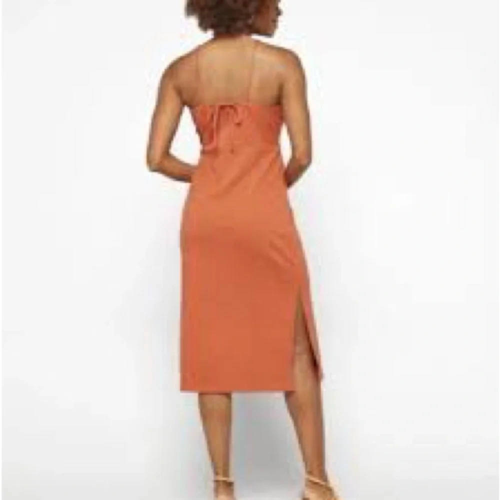 MADEWELL BURNT ORANGE CROSSHATCH TEXTURE KNEE-LENGTH APRON DRESS - Picture 2 of 9